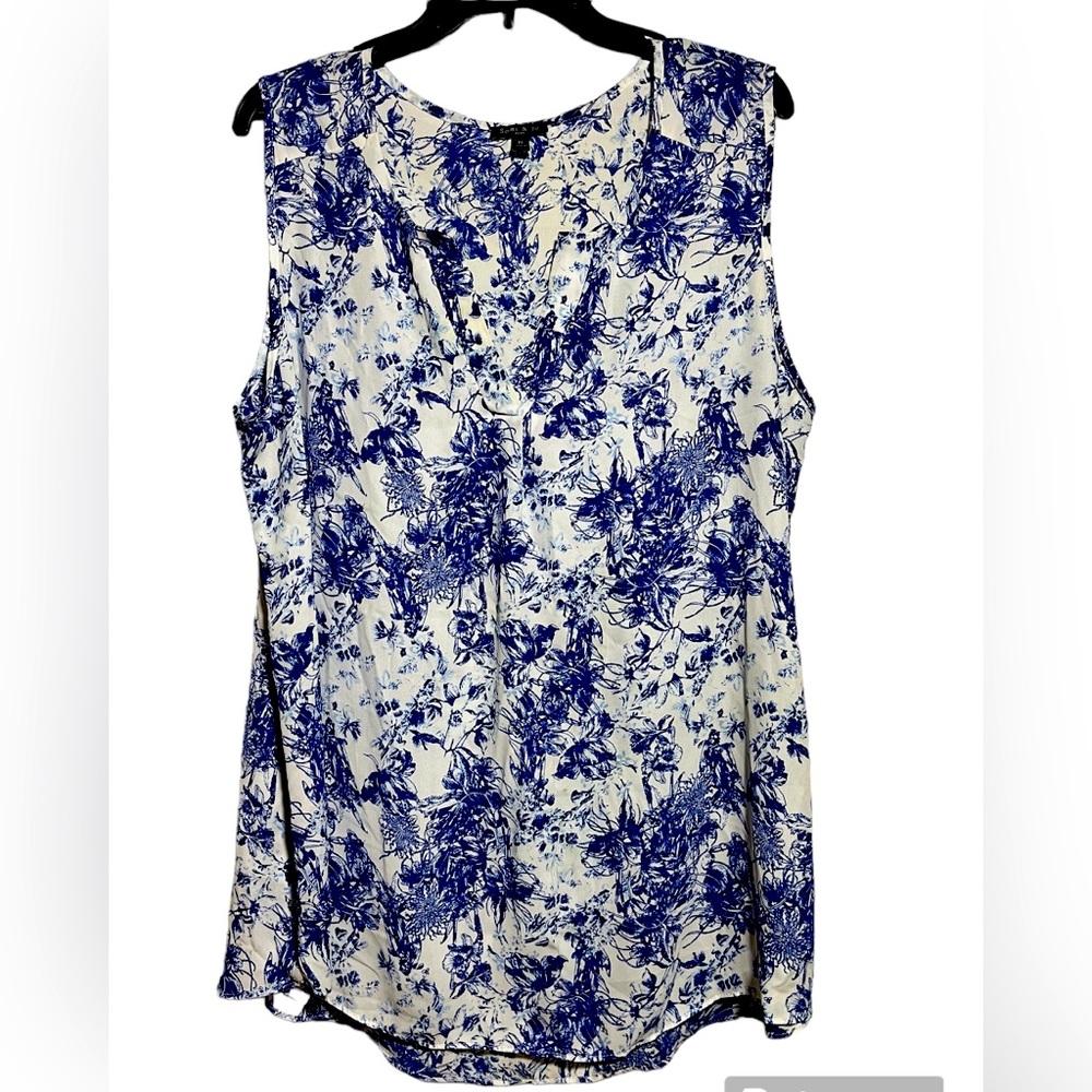 Sami & Jo Plus Blue/‎ white Floral Women’s Sleeveless Top Sz 2X